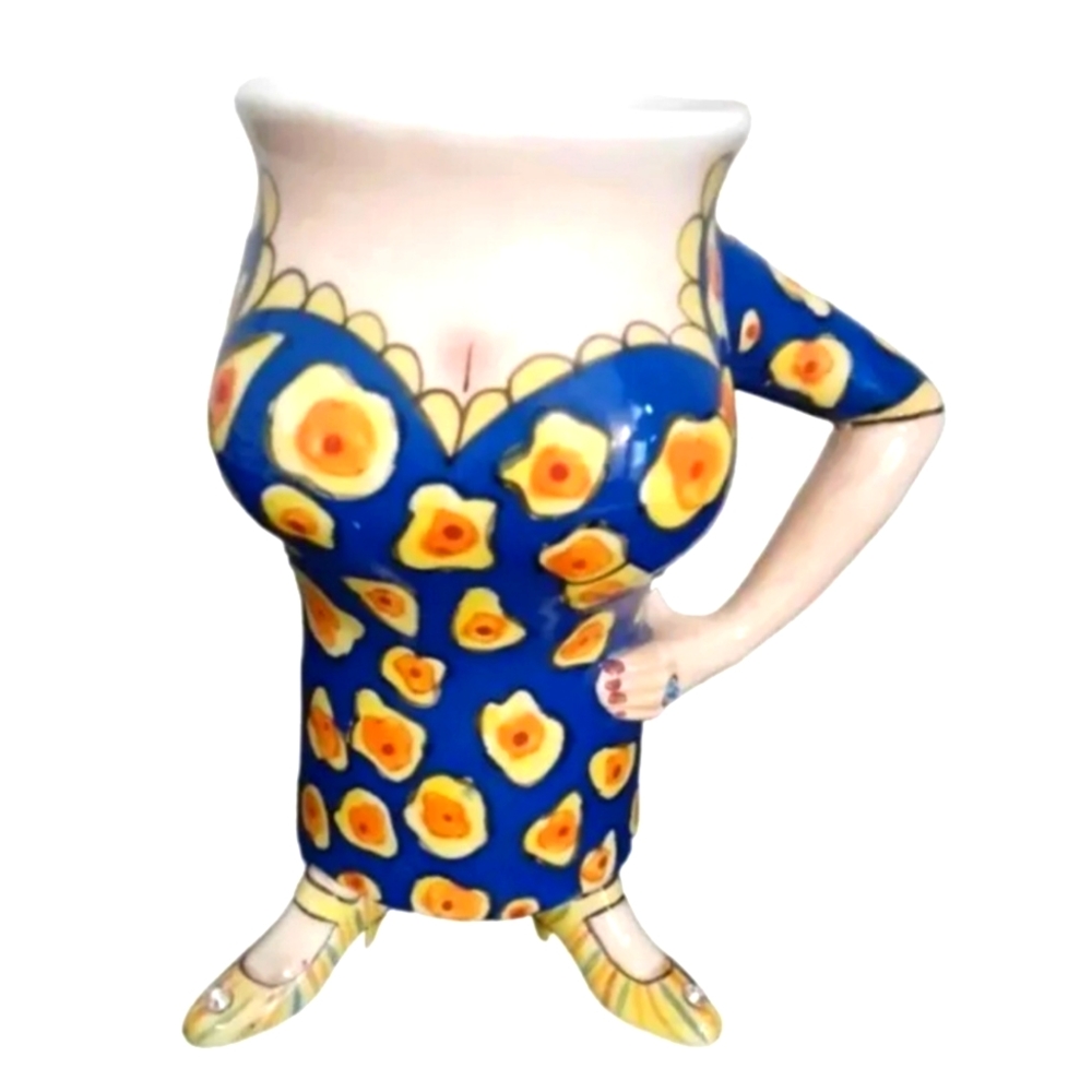 Hand-Painted Blue and Yellow Ceramic Mug
